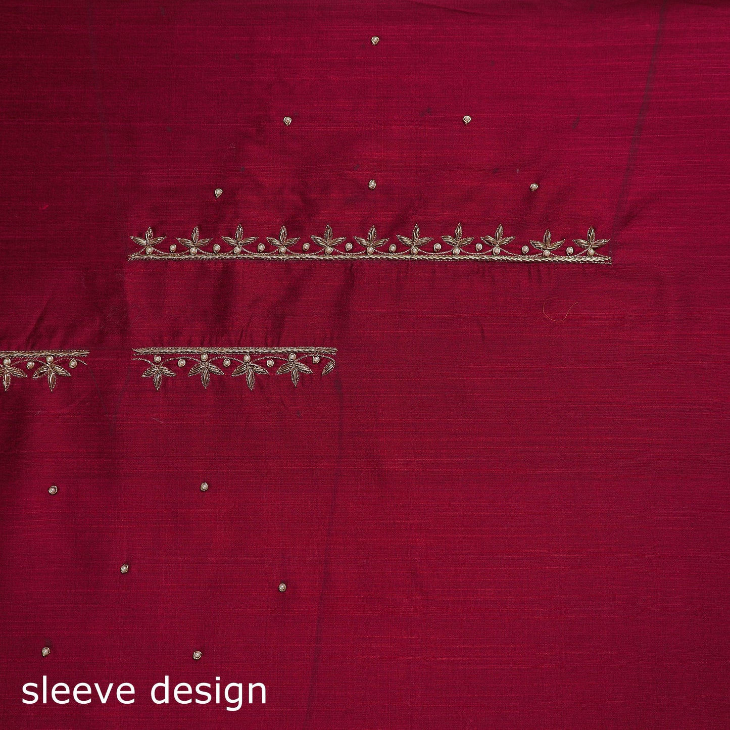 Red - zardozi hand embroidery slub silk plain blouse piece