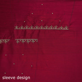 Red - zardozi hand embroidery slub silk plain blouse piece