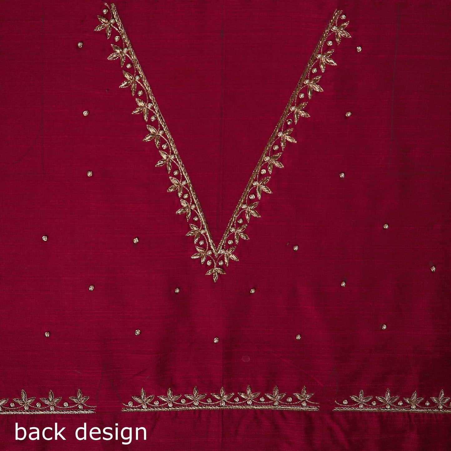 Red - zardozi hand embroidery slub silk plain blouse piece