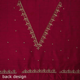 Red - zardozi hand embroidery slub silk plain blouse piece