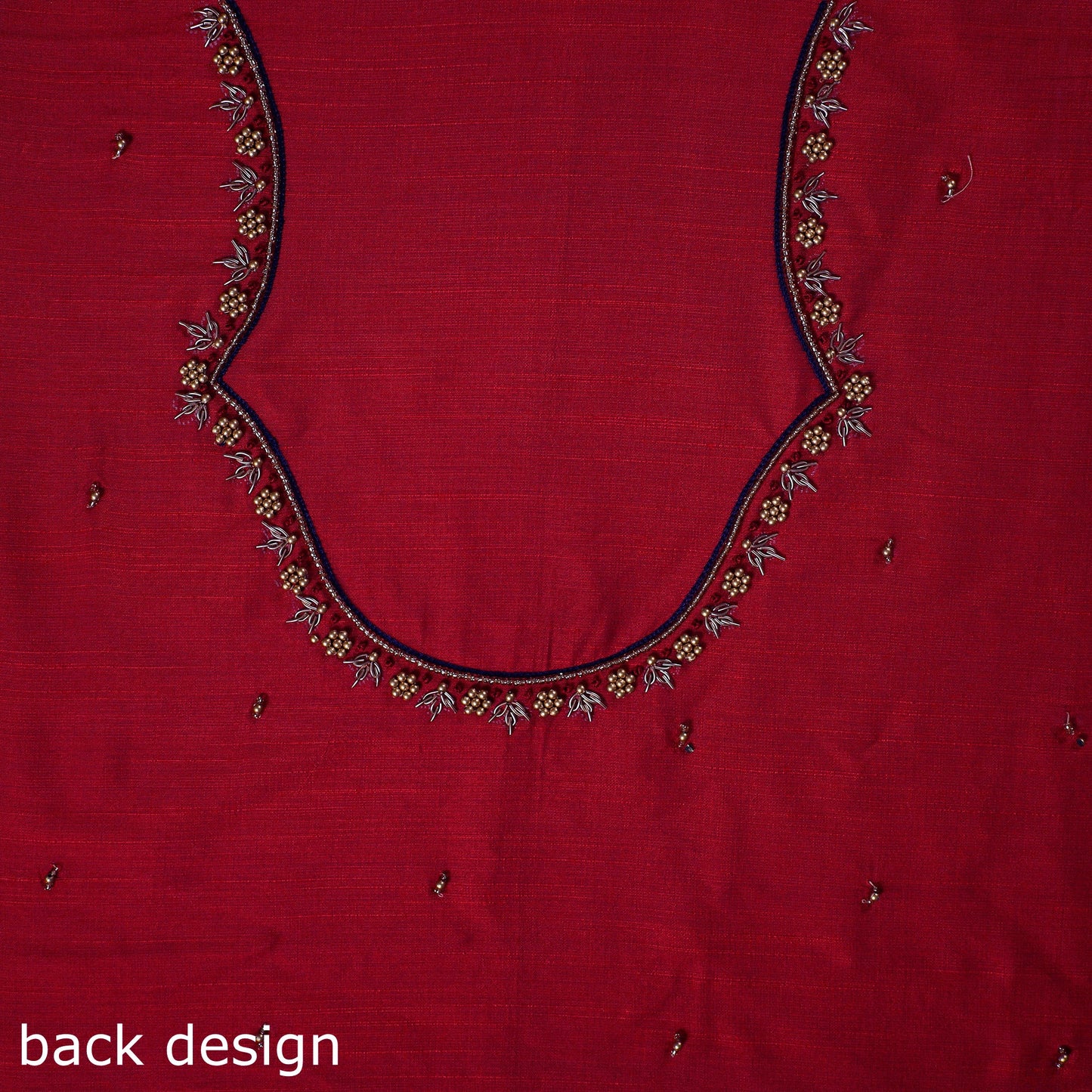 Red - zardozi hand embroidery slub silk plain blouse piece