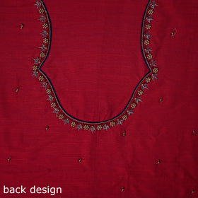 Red - zardozi hand embroidery slub silk plain blouse piece