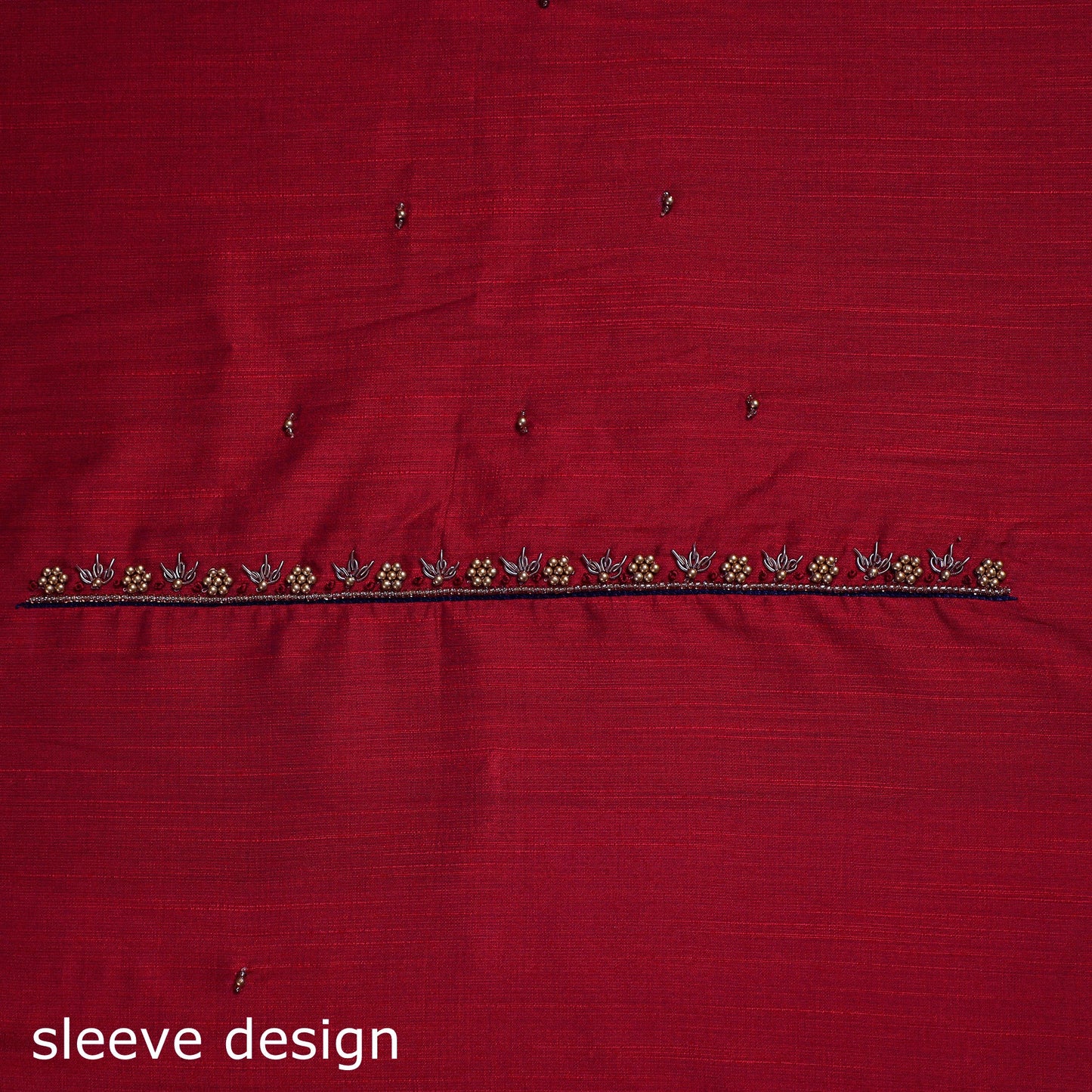 Red - zardozi hand embroidery slub silk plain blouse piece