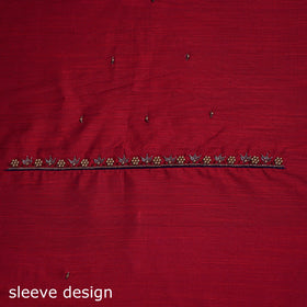 Red - zardozi hand embroidery slub silk plain blouse piece