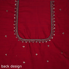 Red - zardozi hand embroidery slub silk plain blouse piece