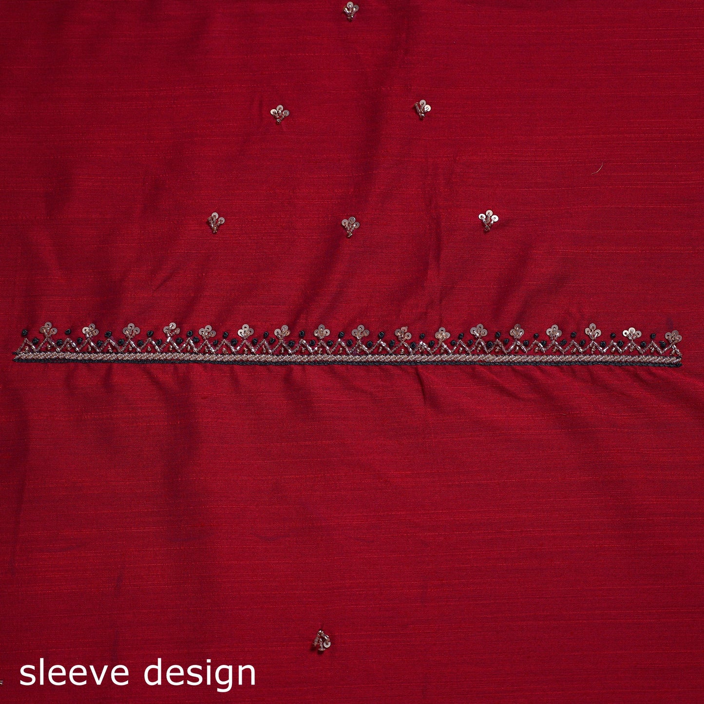Red - zardozi hand embroidery slub silk plain blouse piece