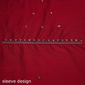 Red - zardozi hand embroidery slub silk plain blouse piece