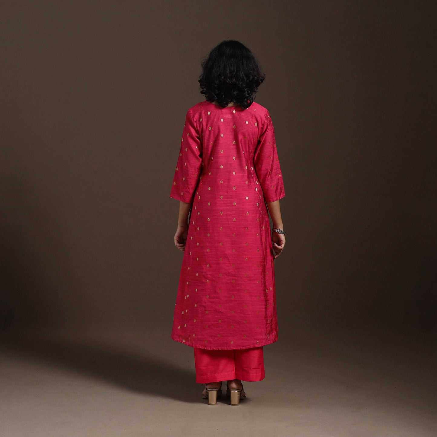 Red Zari Buti A-Line Spun Dupion Silk Kurta Set (Set of 2)