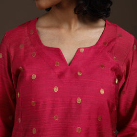 Red Zari Buti A-Line Spun Dupion Silk Kurta Set (Set of 2)