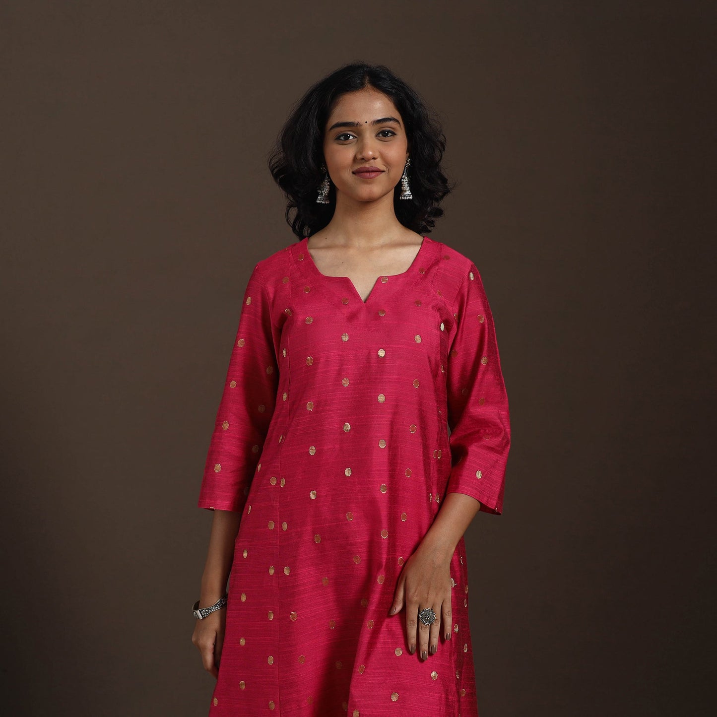 Red Zari Buti A-Line Spun Dupion Silk Kurta Set (Set of 2)