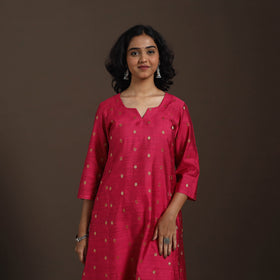 Red Zari Buti A-Line Spun Dupion Silk Kurta Set (Set of 2)