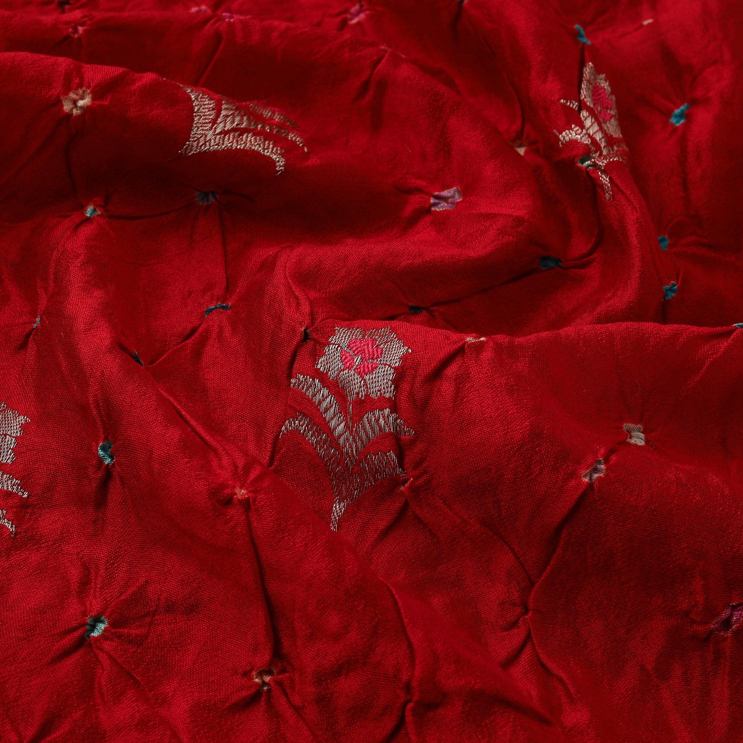 Zari buti silk tie-dye bandhani fabric 28 - handcrafted