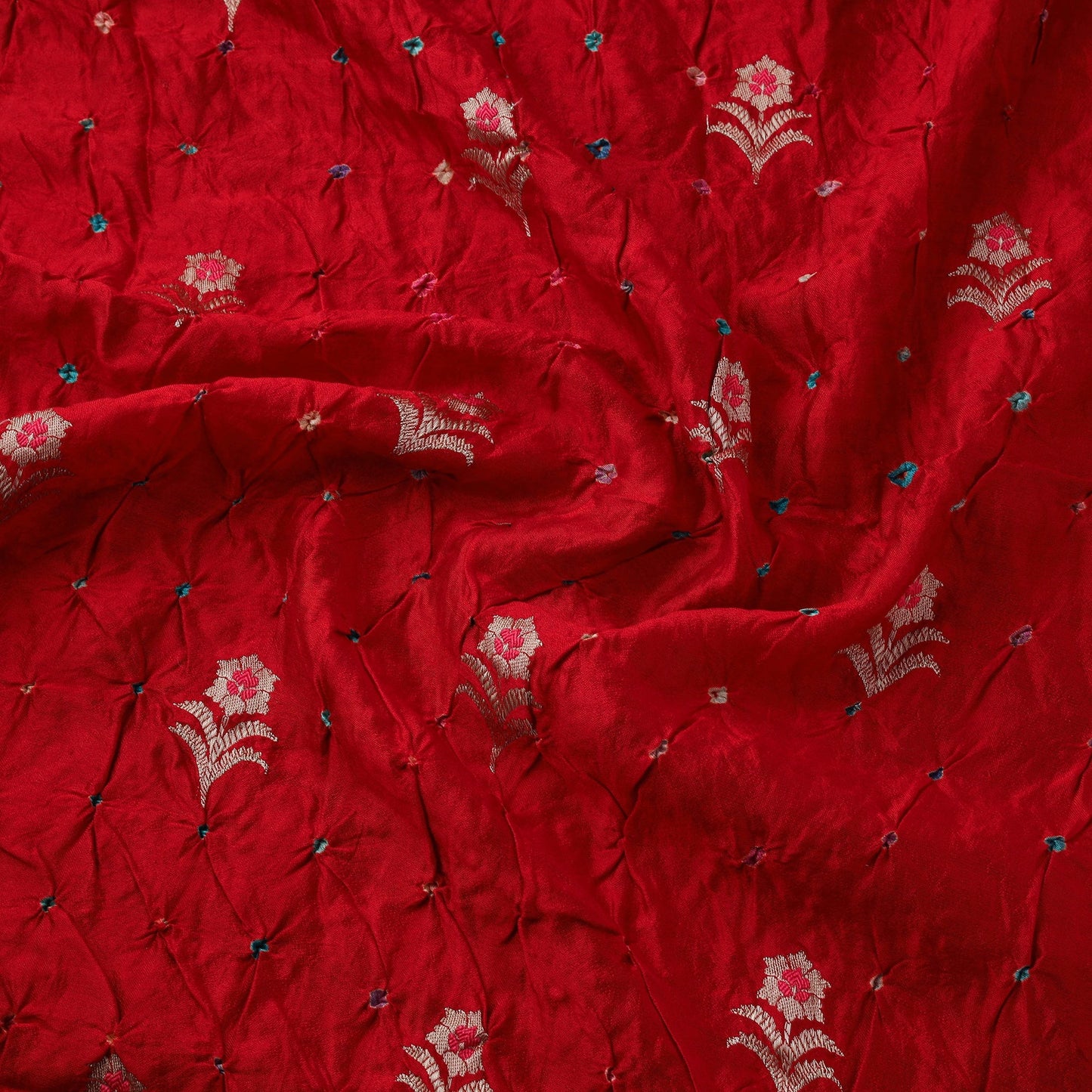 Zari buti silk tie-dye bandhani fabric 28 - handcrafted