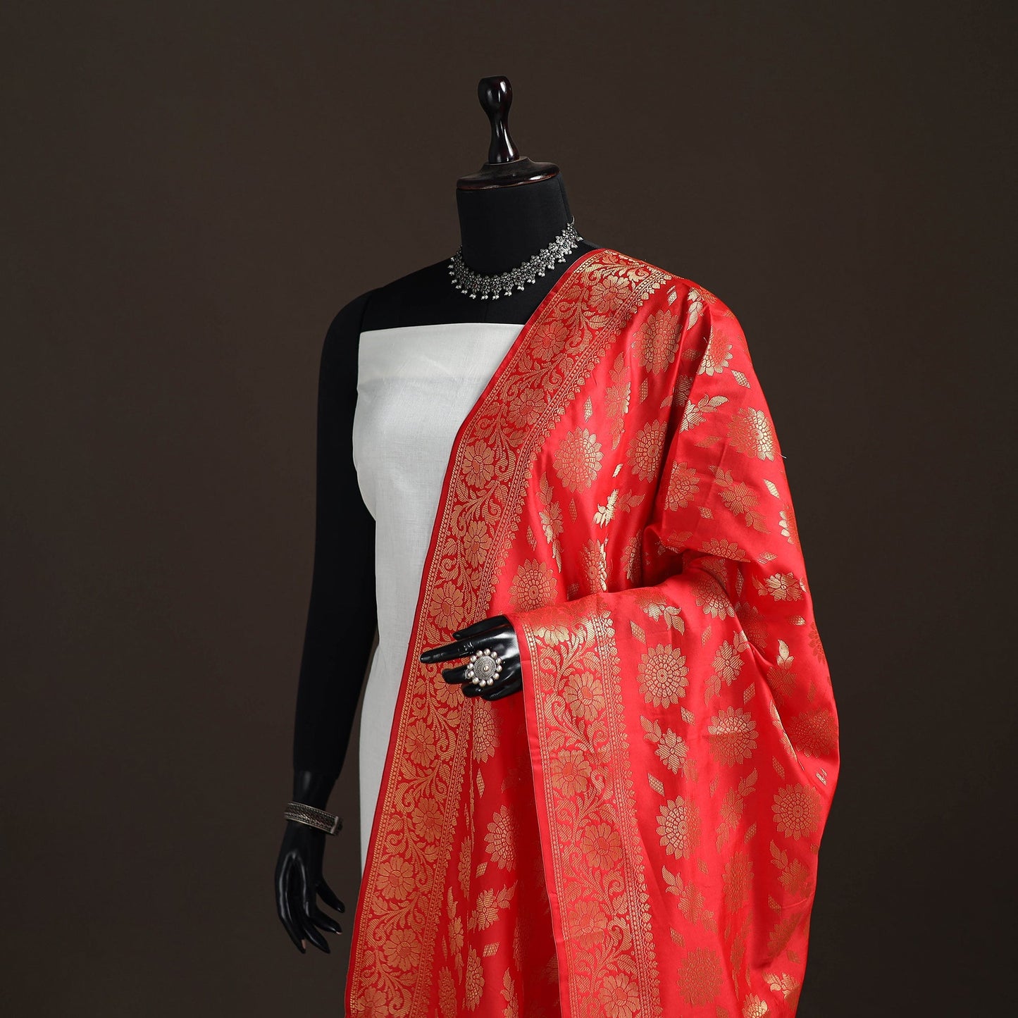 Zari work banarasi silk dupatta 01 - handcrafted