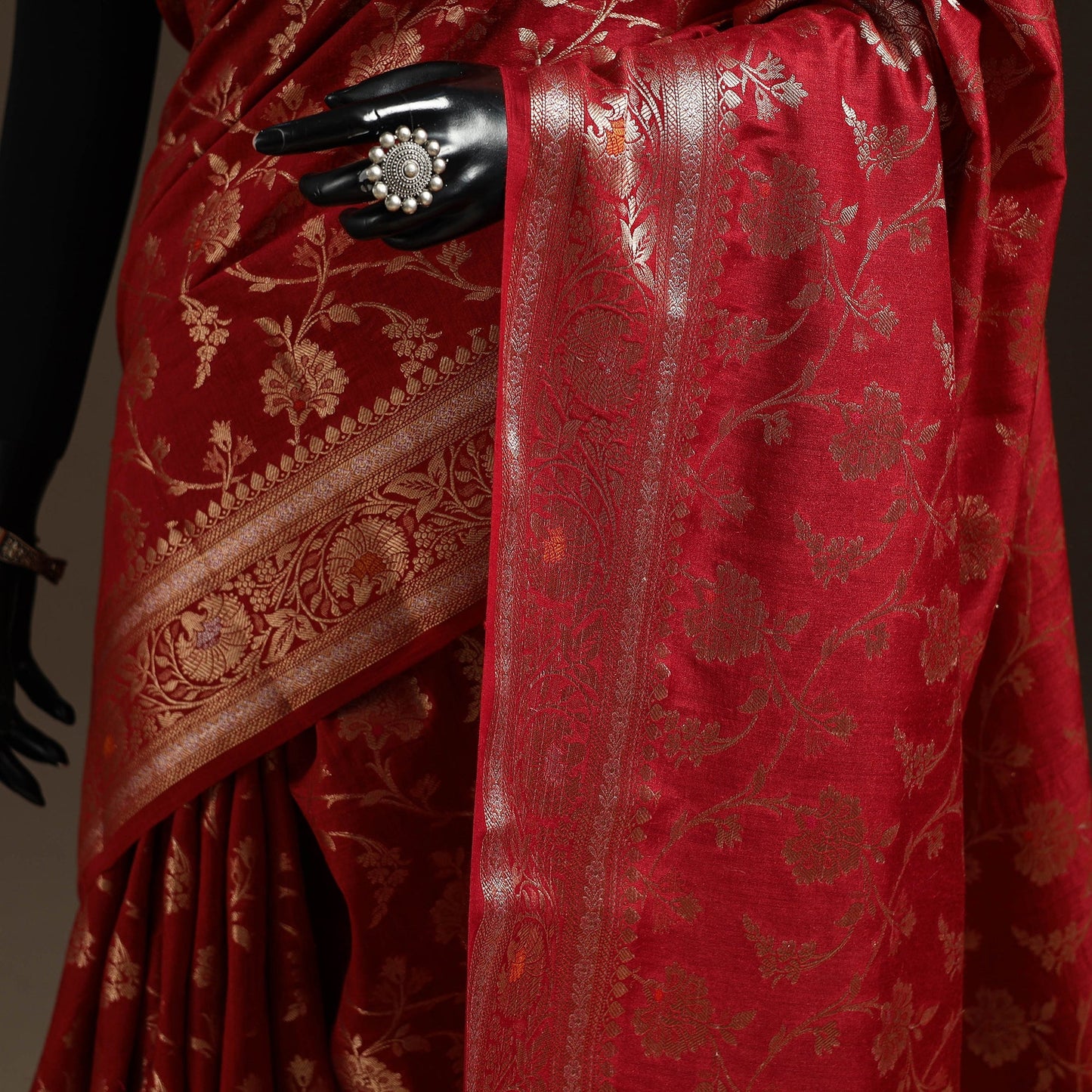 Zari work chiniya silk banarasi saree 14 - handcrafted