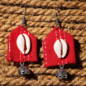 Red - zohra handcrafted gs & shell work fabart earrings