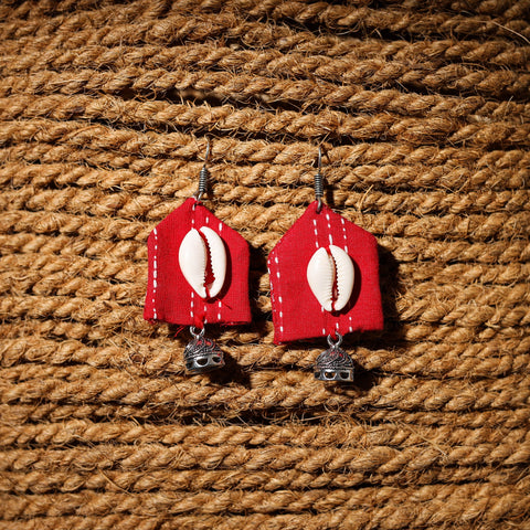 Red - zohra handcrafted gs & shell work fabart earrings
