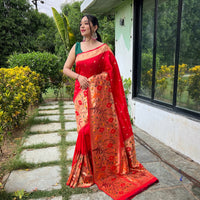 Gayatri Red Paithani Silk Handwork Saree