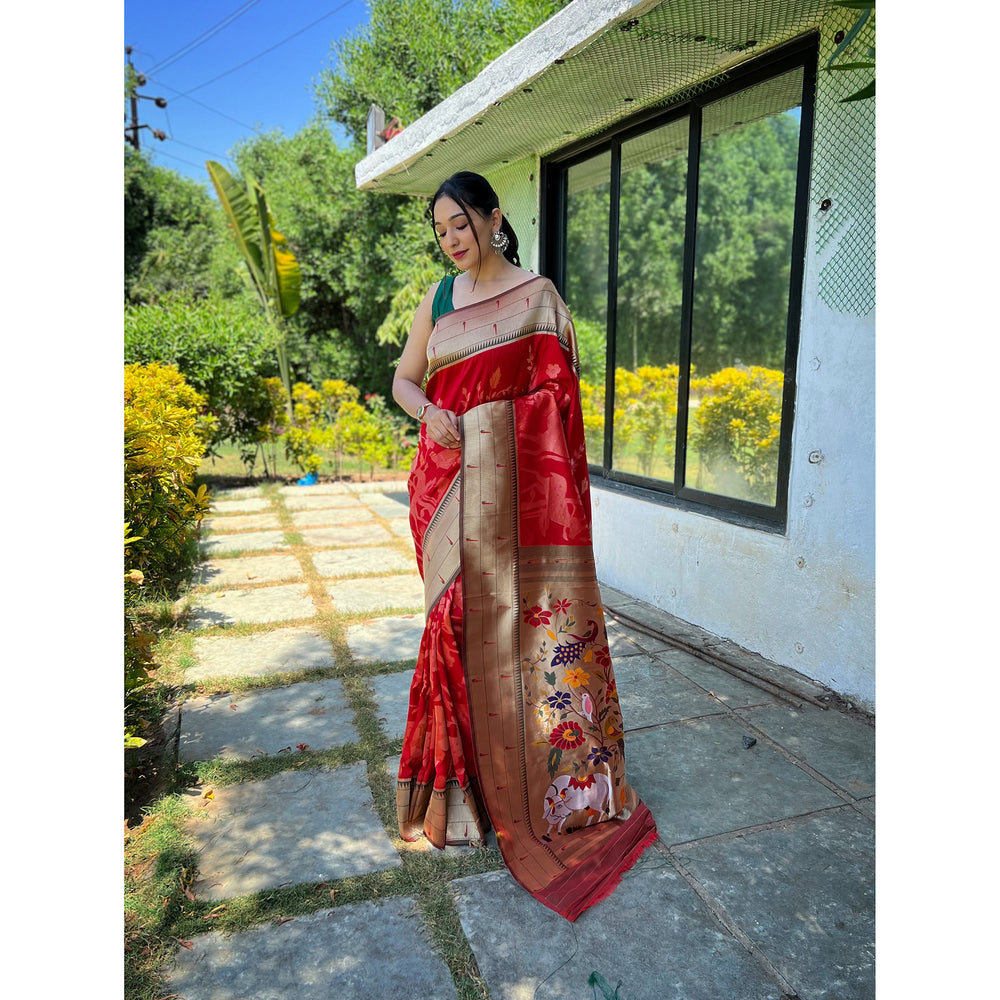 Gauri Red Paithani Silk Handwork Saree