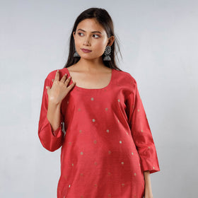 Buy Polka Zari Butta Spun Dupion Silk Long Kurta for Women