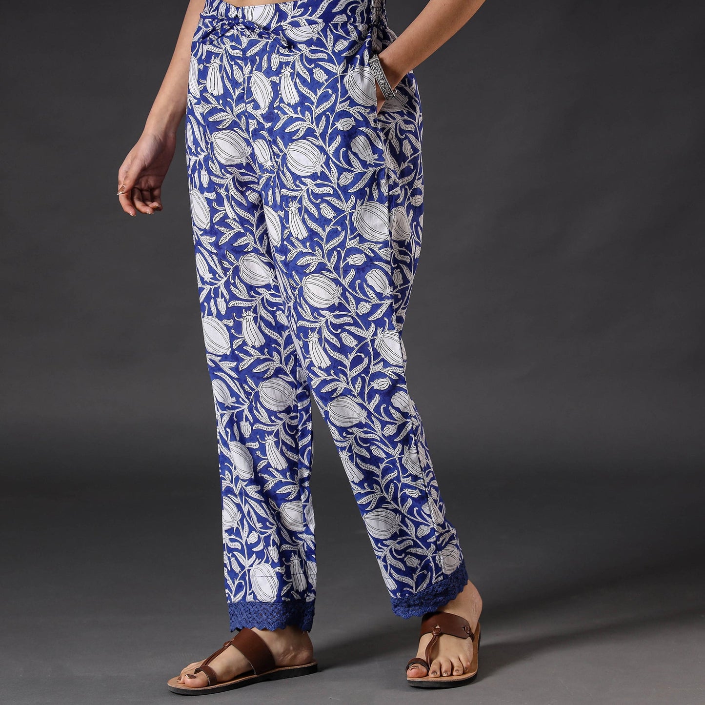 Rich Blue Sanganeri Block Printing Cotton Pant Online