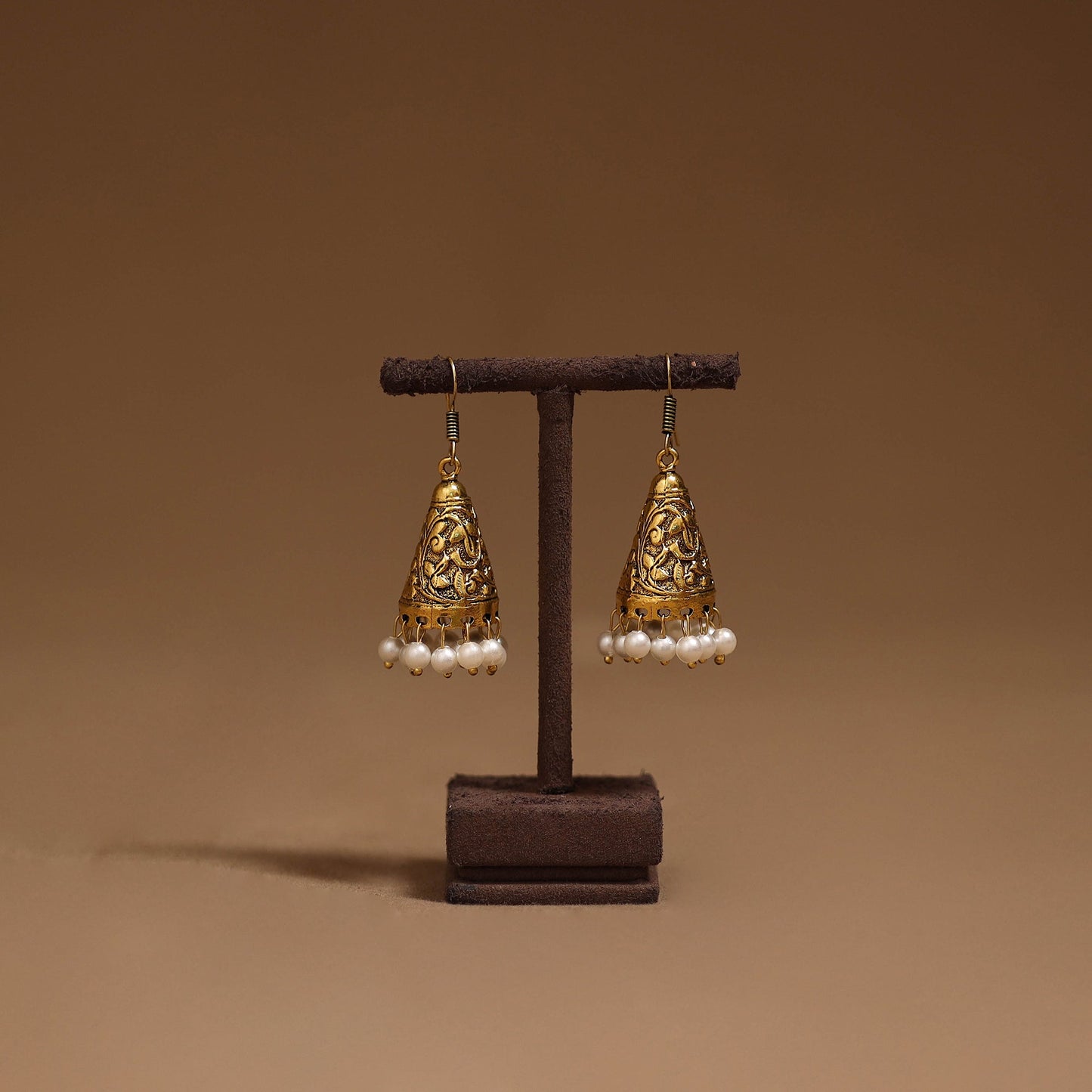 Roshni golden gs beaded jhumki earrings - handcrafted