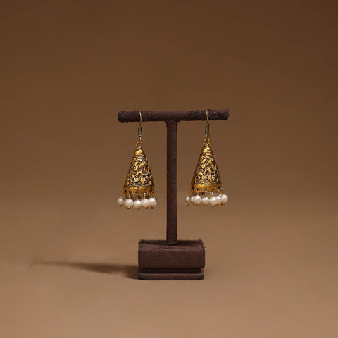 Roshni golden gs beaded jhumki earrings - handcrafted