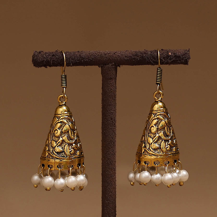 Roshni golden gs beaded jhumki earrings - handcrafted