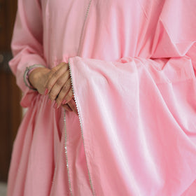 Rosie pink cotton flared kurta with palazzo & dupatta set