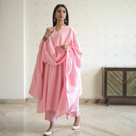 Rosie pink cotton flared kurta with palazzo & dupatta set