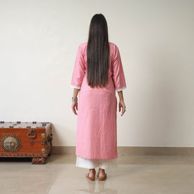  Rosie Pink Linen Cotton Plain Kurta with Lace Work