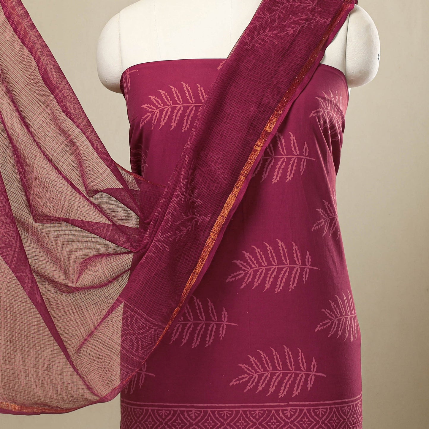  3pc Cotton Rouge Pink Jaipur Print Dress Material