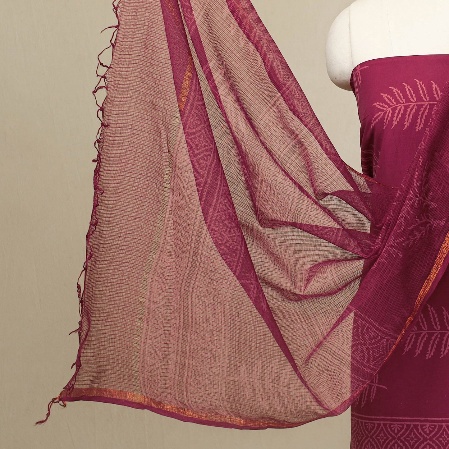  3pc Cotton Rouge Pink Jaipur Print Dress Material