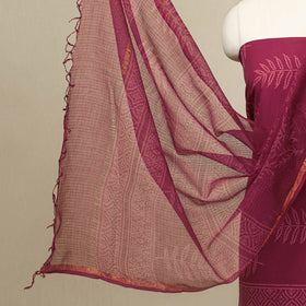  3pc Cotton Rouge Pink Jaipur Print Dress Material