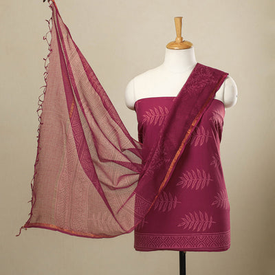  3pc Cotton Rouge Pink Jaipur Print Dress Material