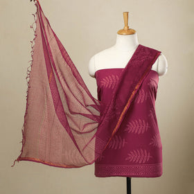  3pc Cotton Rouge Pink Jaipur Print Dress Material