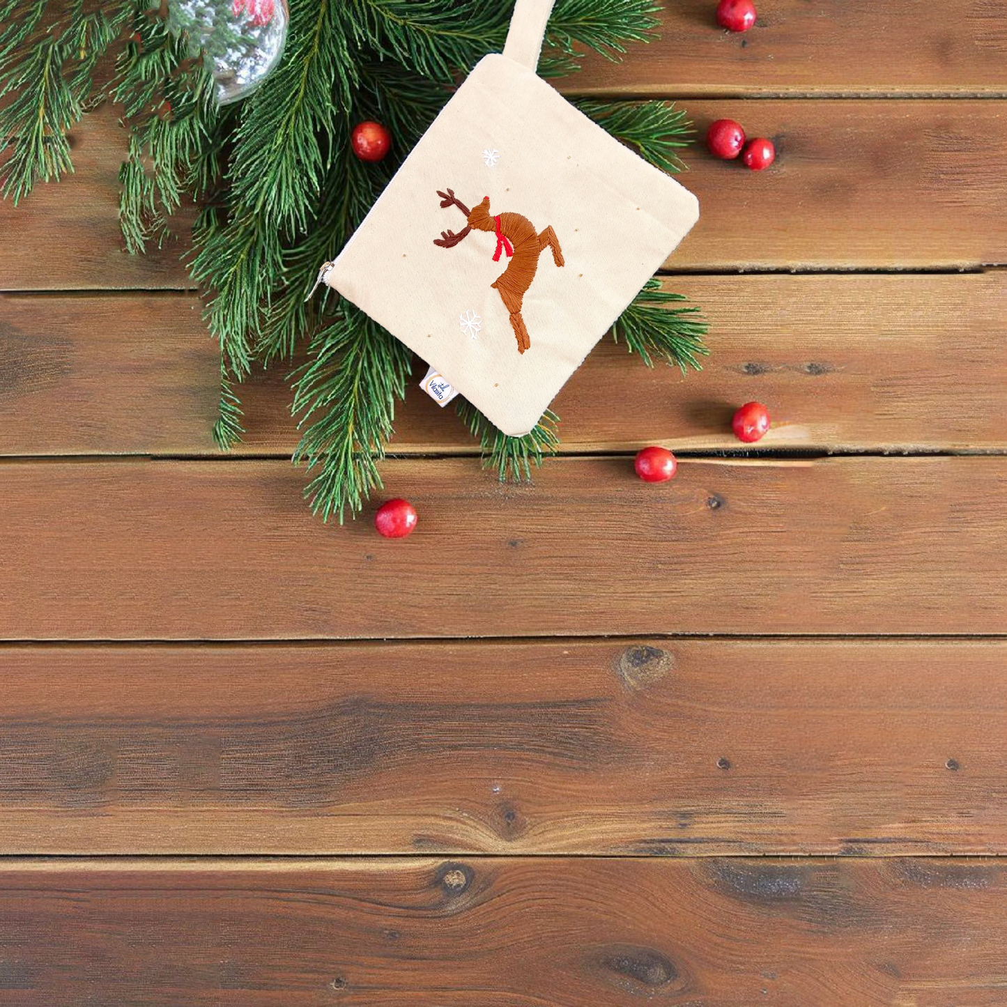 Rudolf - hand embroidered multipurpose pouch - handcrafted