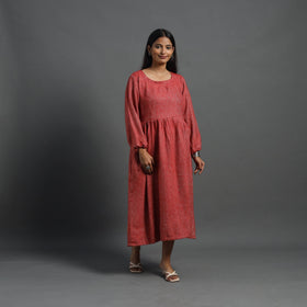  Ruhi Brick Red Plain Flared Woolen Dress 