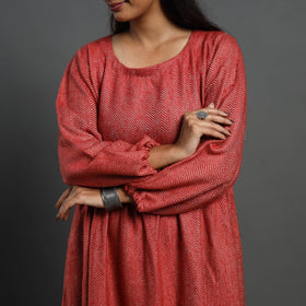  Ruhi Brick Red Plain Flared Woolen Dress 
