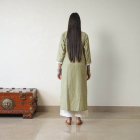  Ruhi Green Linen Cotton Plain Kurta with Lace Work