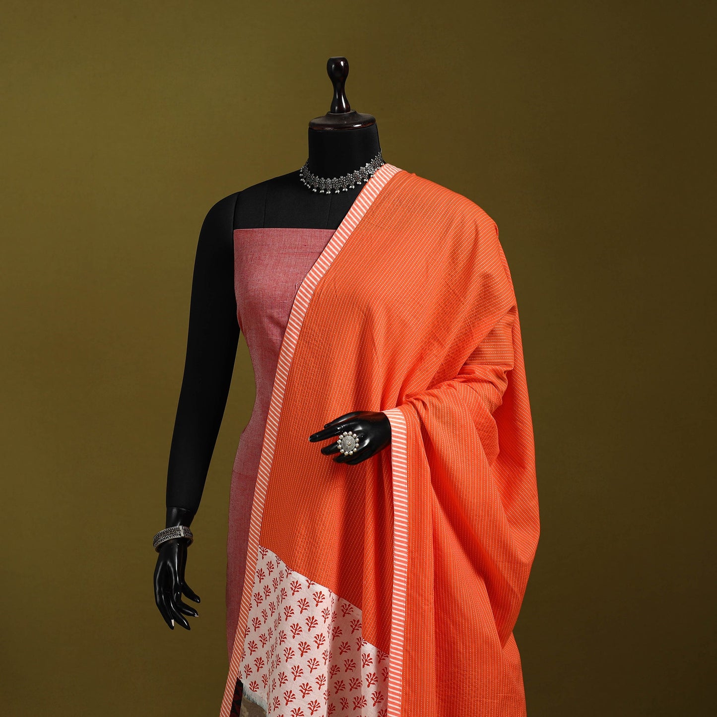 Running stitch with patchwork cotton dupatta 10