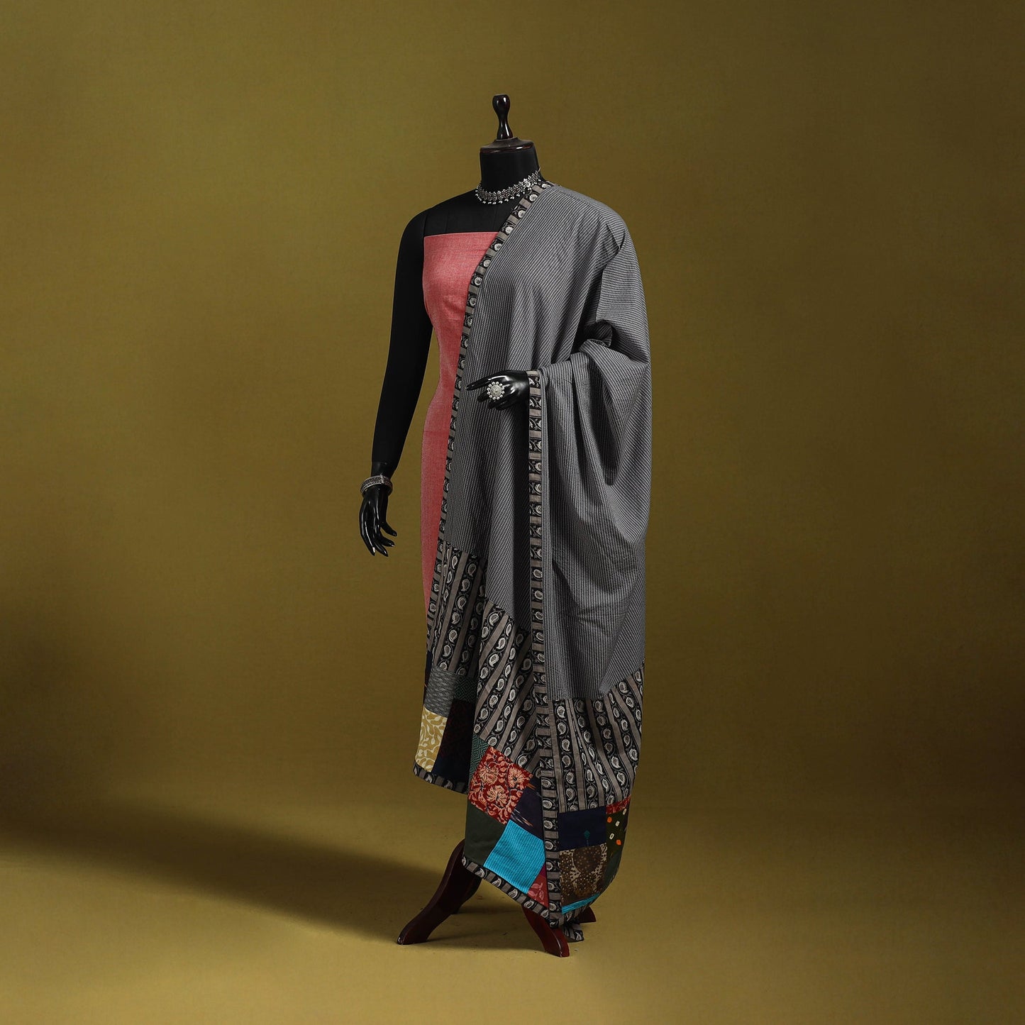 Running stitch with patchwork cotton dupatta 13