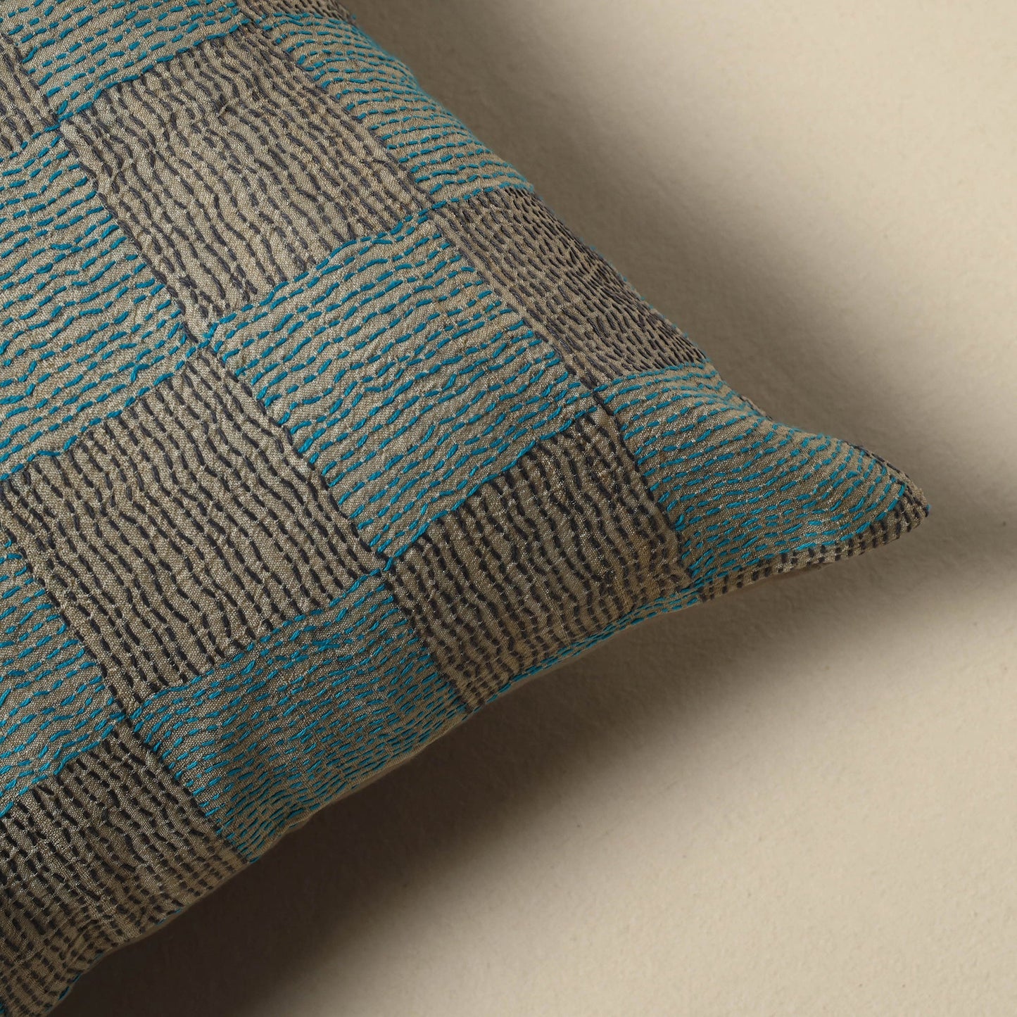 Running stitch plain cushion cover 20 - handcrafted