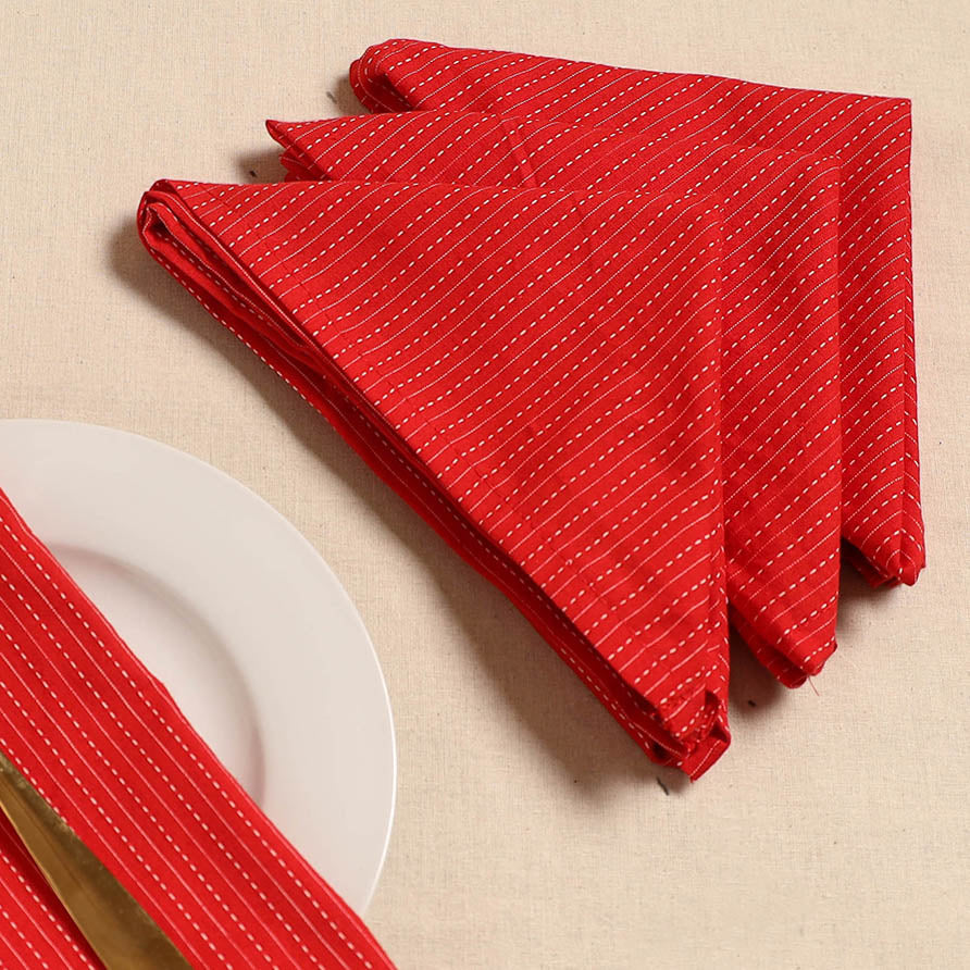 Running stitch table napkin (set of 4) 01 - handcrafted