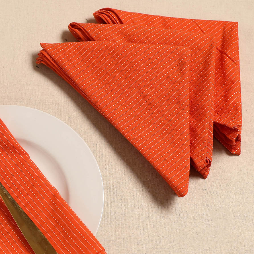 Running stitch table napkin (set of 4) 03 - handcrafted
