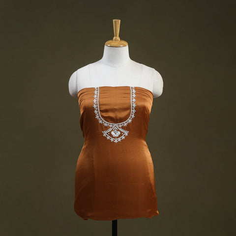  Russet Brown Hand Embroidery Modal Silk Kurta Material