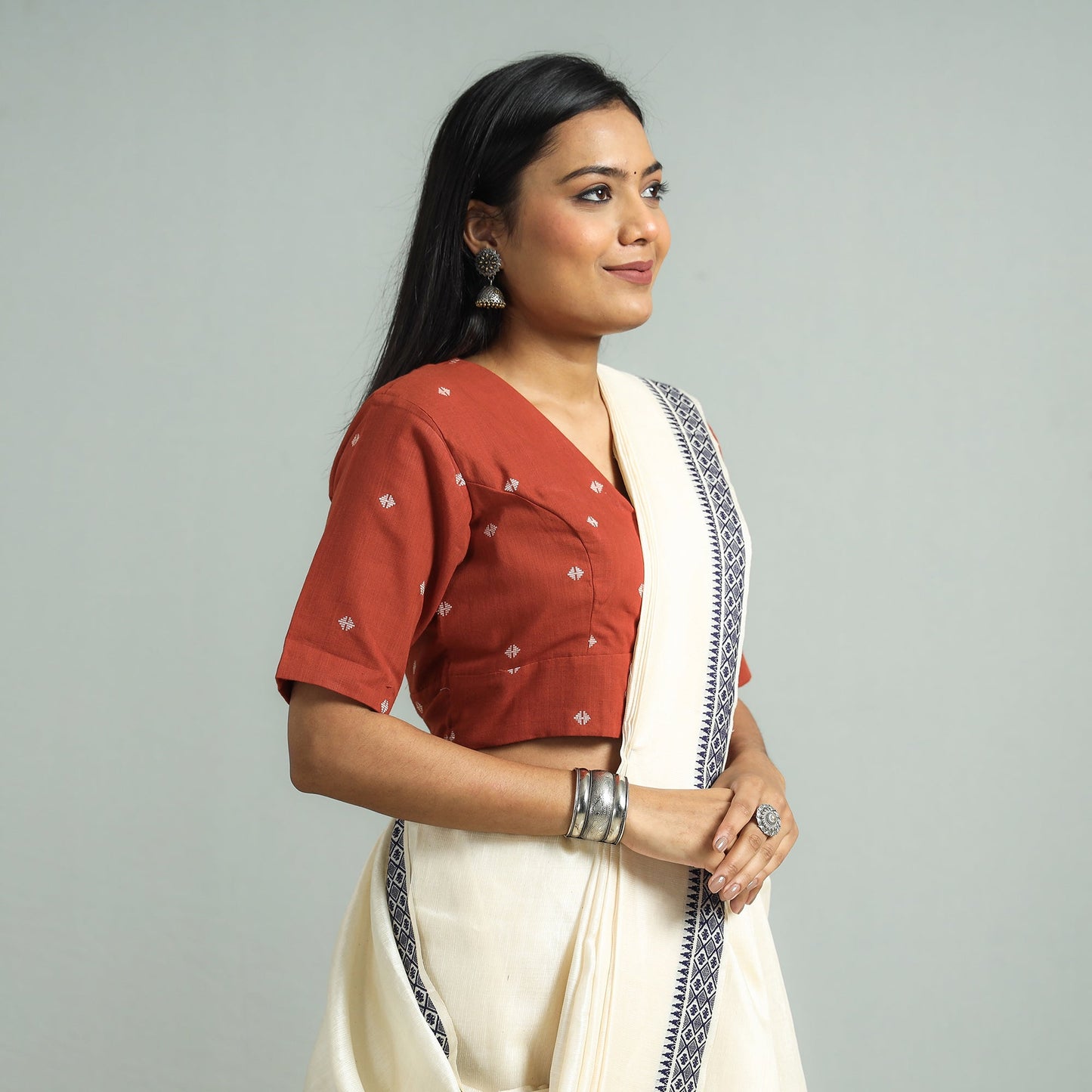 Buy Jacquard Weave Cotton Stitched Blouse Online at iTokri.com