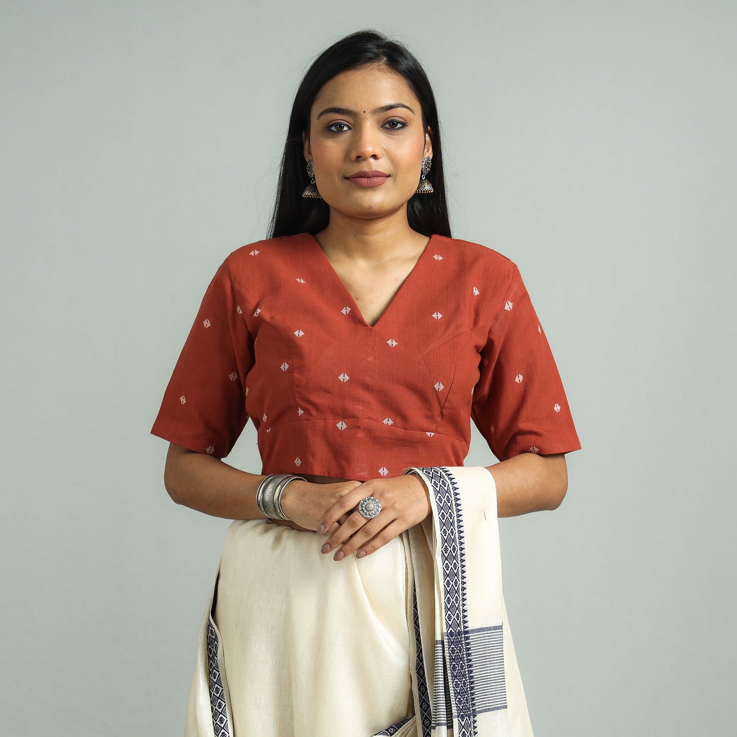 Buy Jacquard Weave Cotton Stitched Blouse Online at iTokri.com