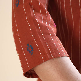 Rust orange jacquard cotton top & pyjama night suit set