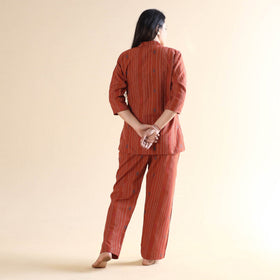 Rust orange jacquard cotton top & pyjama night suit set
